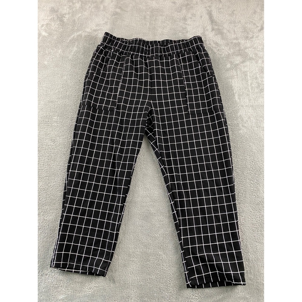 KORE Premium Wear Womens XL Black White Grid Print Elastic Waist Pocket Pant
